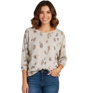 Aritzia Wilfred Balzac Sweater Silk Cashmere Leopard 3/4 Sleeve Size XXS